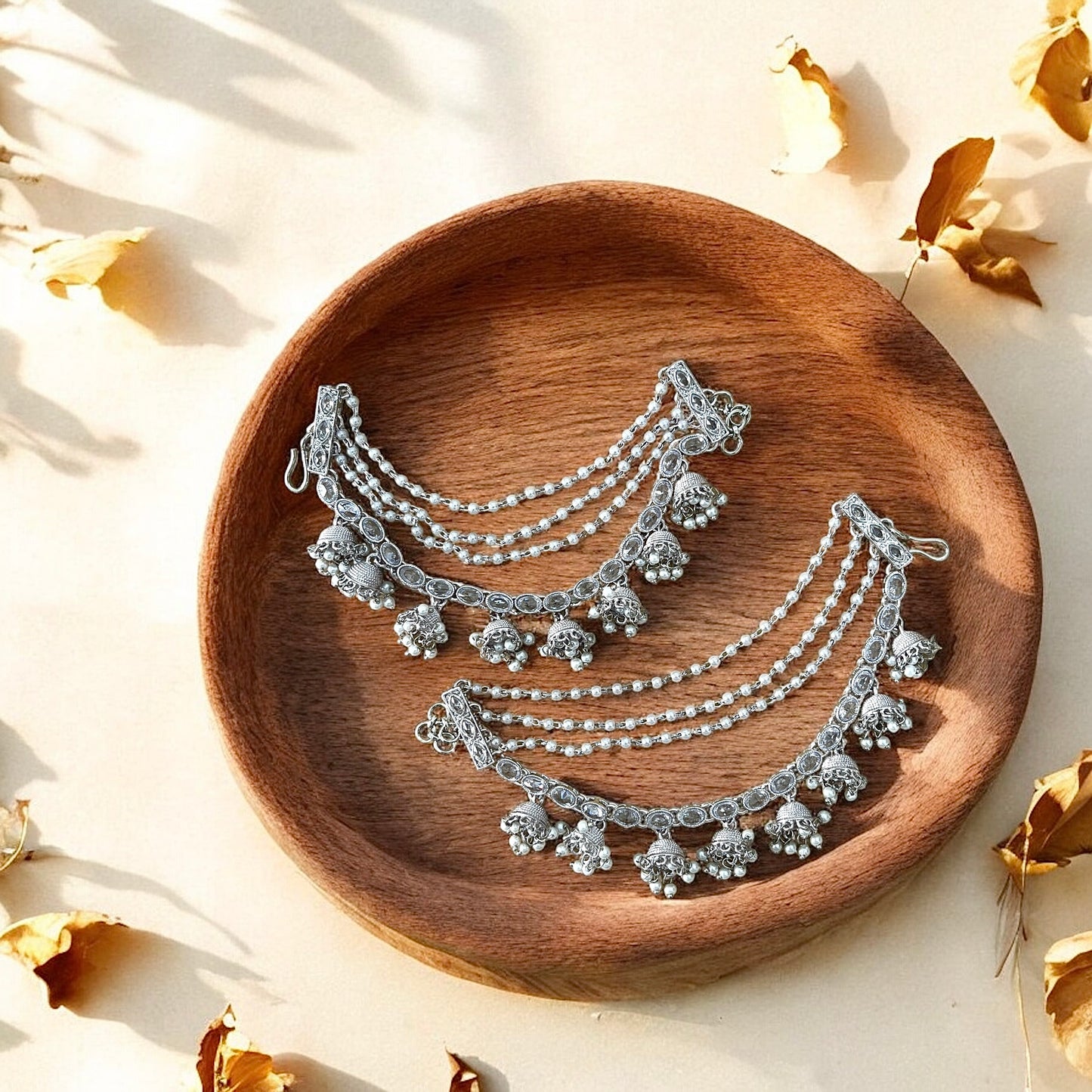 Ivory Madhubani Studs with Kaanchain