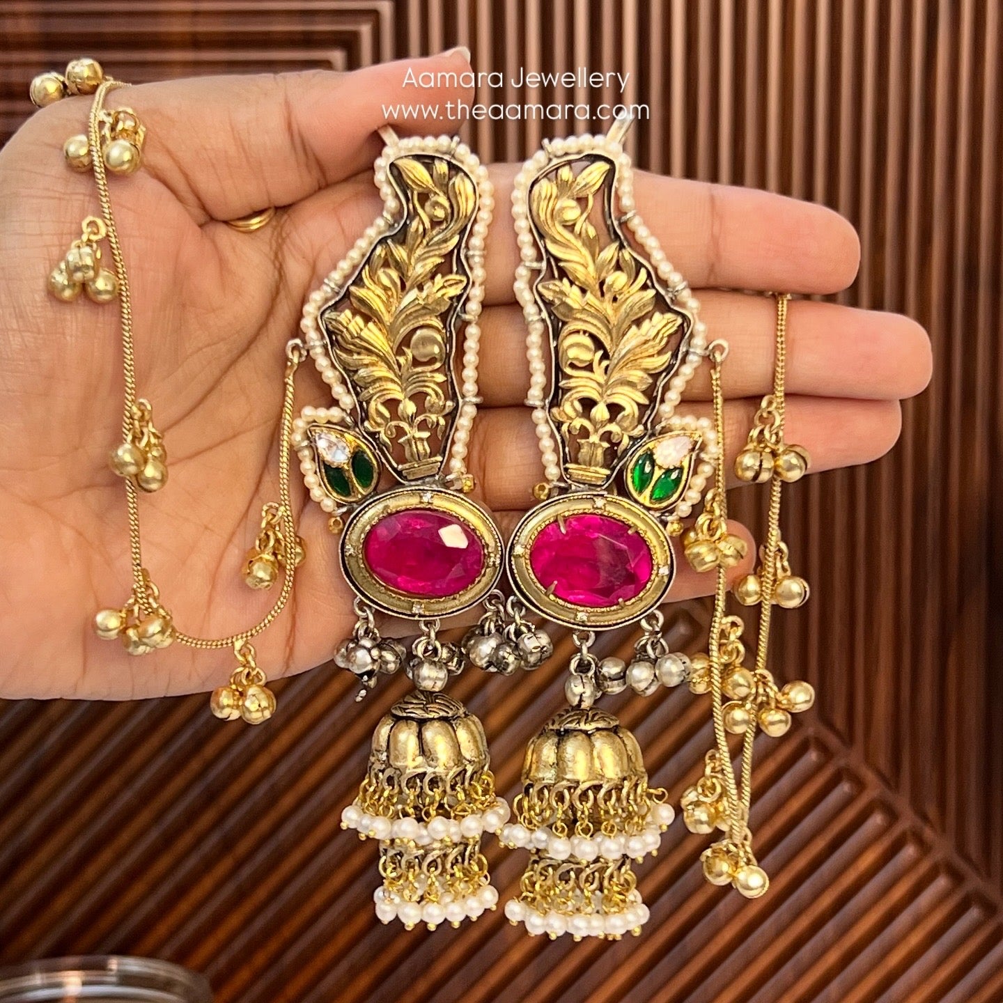 Paroo Gold Plated Ear cuff Jhumkas with Ear Chain