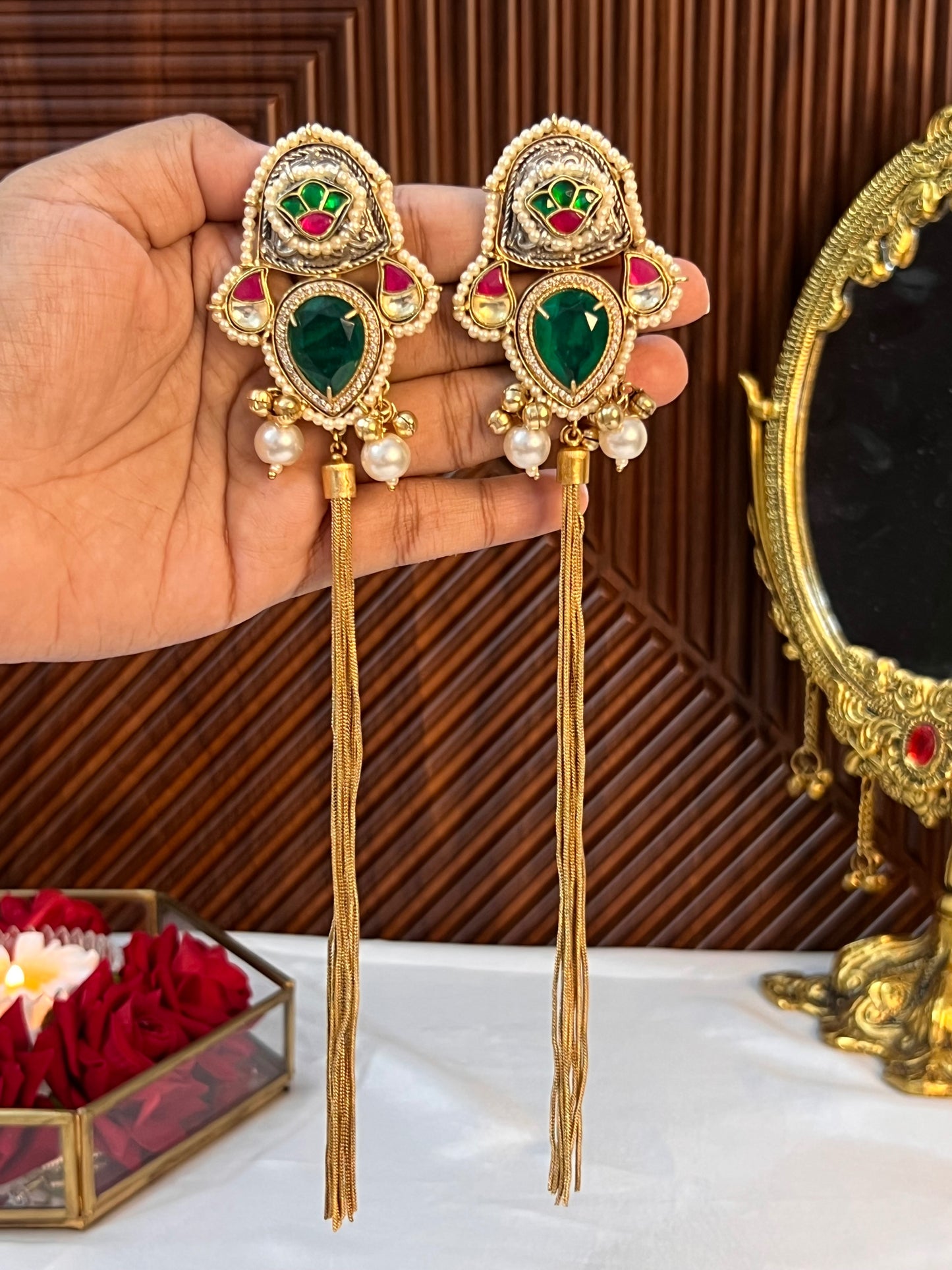 Alia 18k Gold Plated Kashmiri Dejhoor Earrings with Doublet Stone