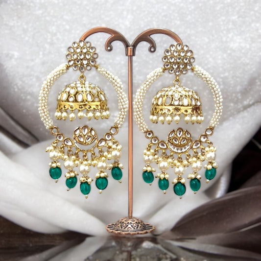 Two in One Noor Kundan Chandbalies with Detachable Jhumkas