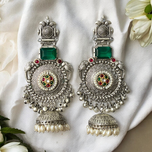 Aaranya Silver Look Alike Fushion Jhumkis