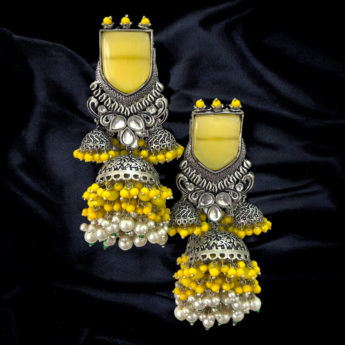 Yellow Aamara Oxidised Jhumka