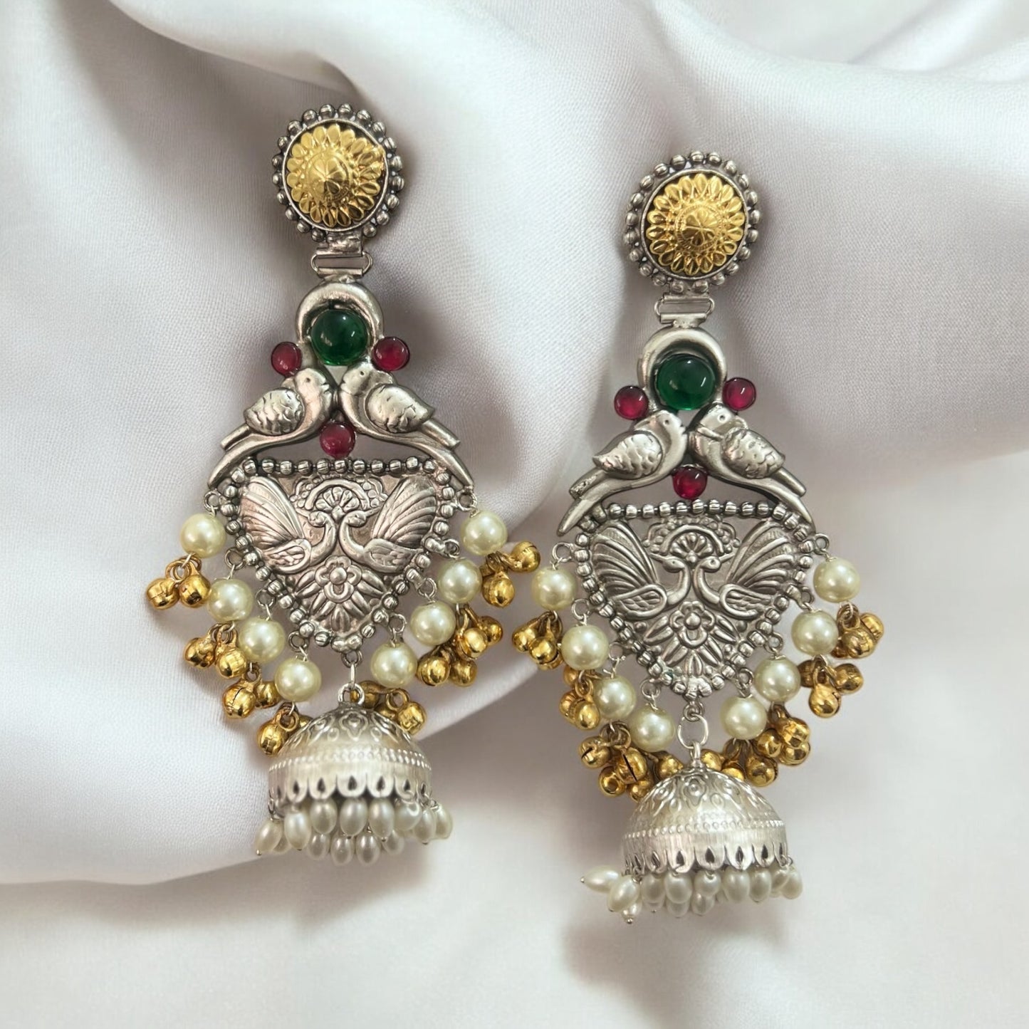 Mayuri Silver Look Alike Fusion jhumkas