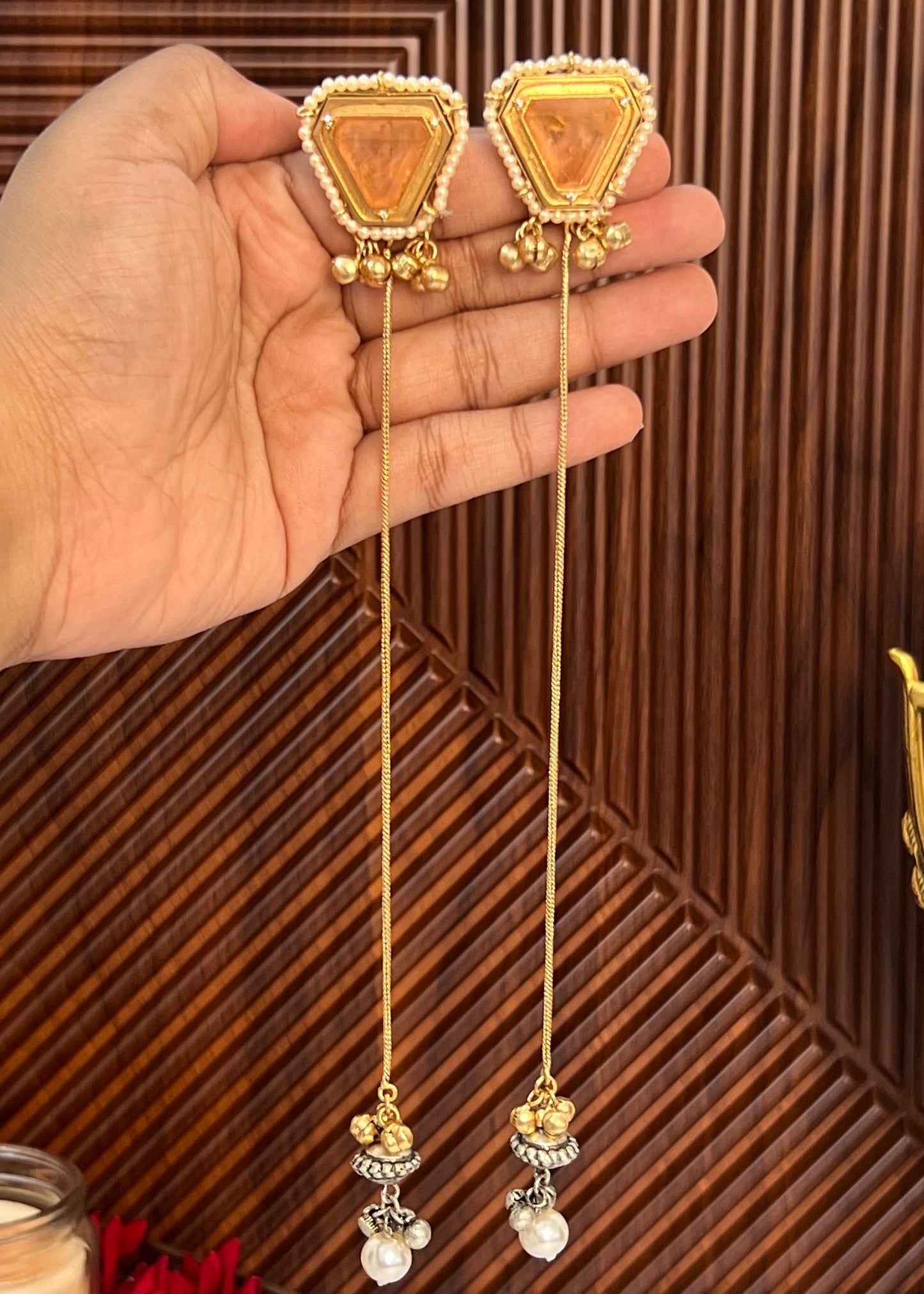 Anjali 18k Gold Plated Kashmiri Dejhoor Earrings with Doublet Stone