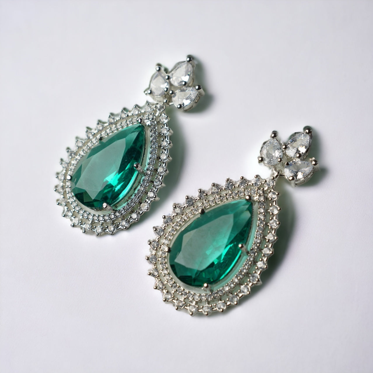 Aamara Crystal American Diamond Earrings (Emerald Green)