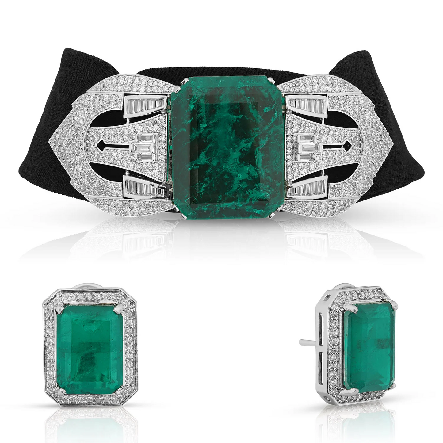 Shilpa Emerald Green American Diamond Choker Set