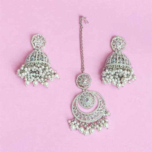 Maya Ivory Jhumkas with Maangtikka