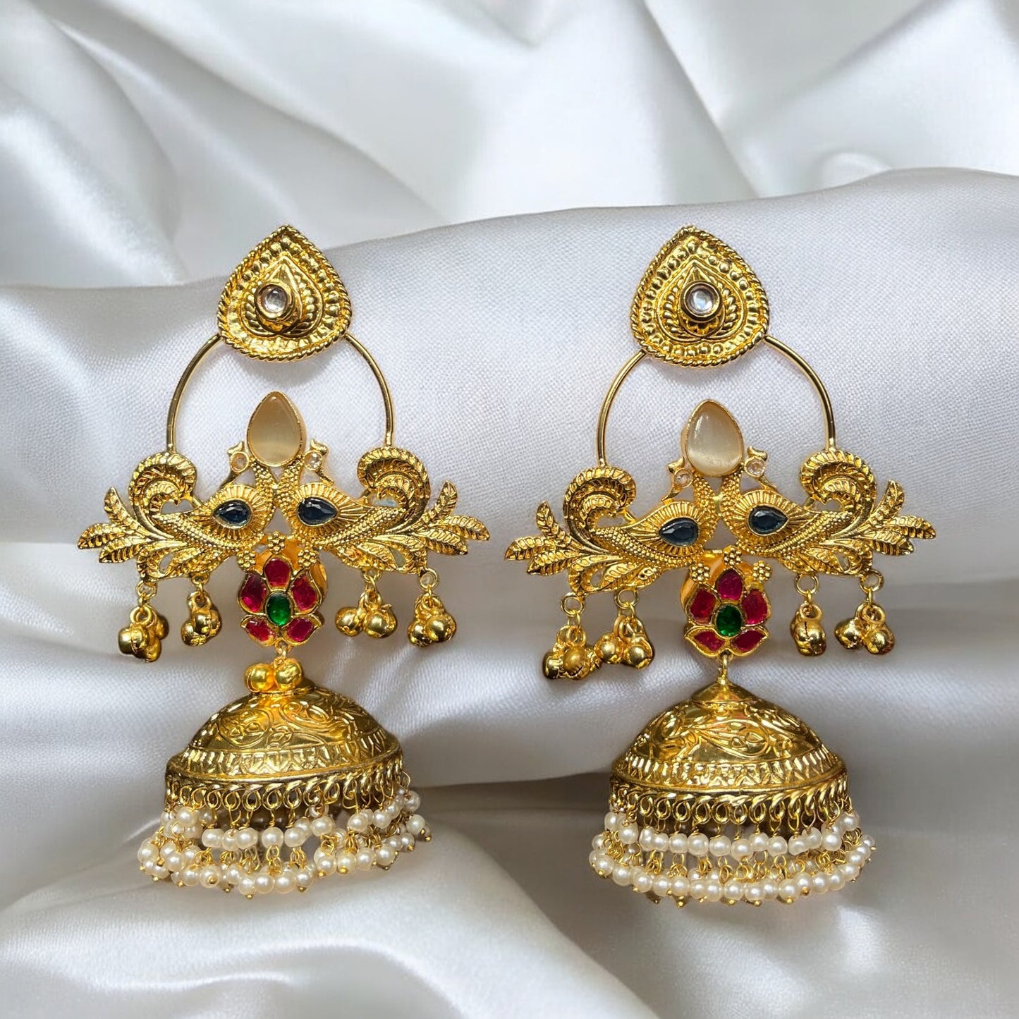 Peacock Fusion Golden Jhumkis