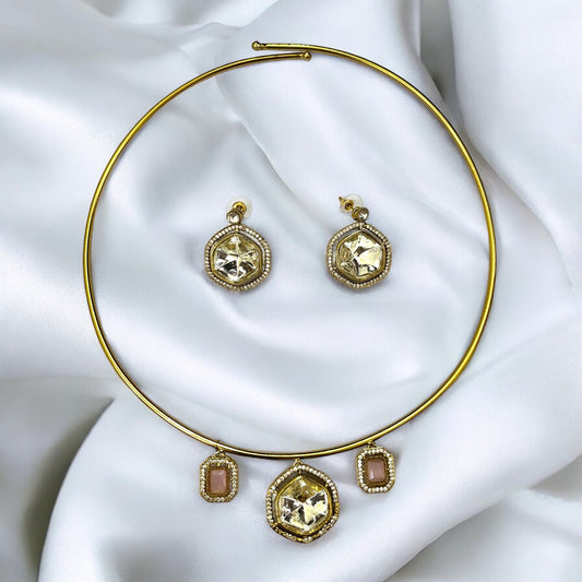 Blush Pink Gold Plated Hasli Jewellery set