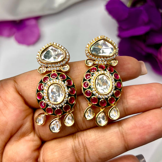 Rekha Moissanite Kundan Earrings