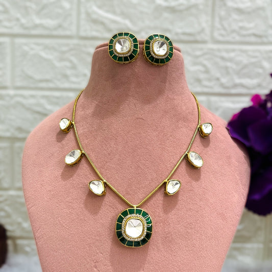 Green Anshika Kundan Jewellery set