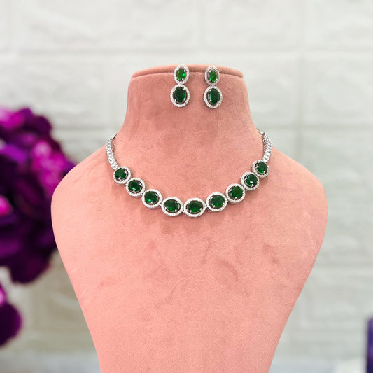 Emerald Green Emily American Diamond Jewellery Set