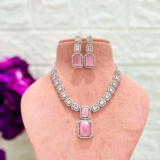 Blush Pink Ananya American Diamond Jewellery Set