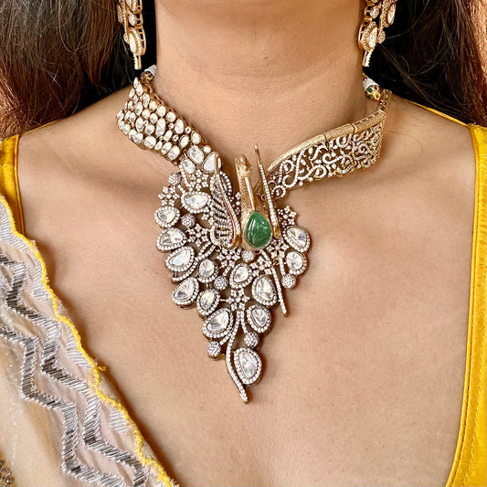 Peacock Antique Gold Plated Moissanite Jewellery Set