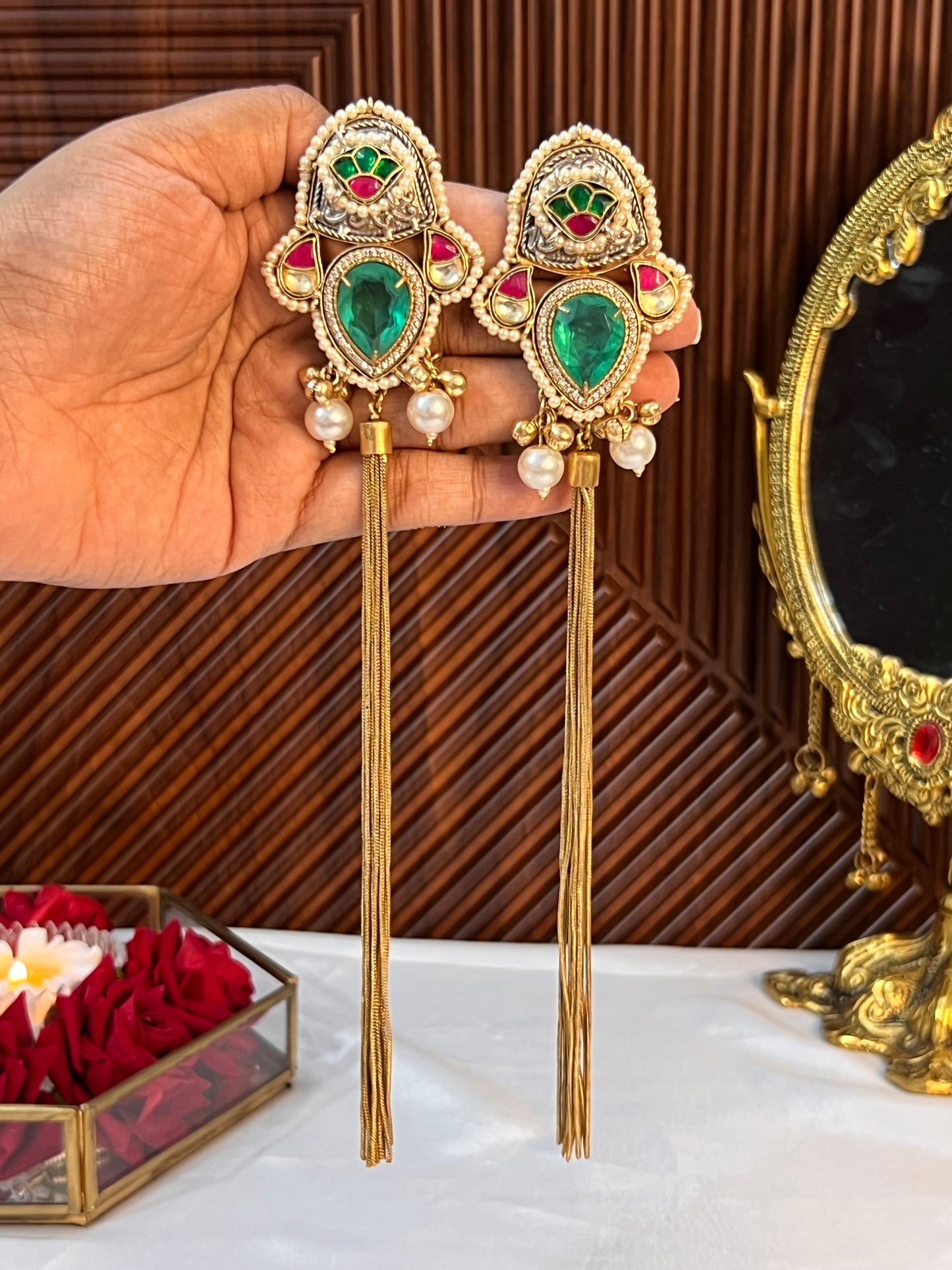 Alia 18k Gold Plated Kashmiri Dejhoor Earrings with Doublet Stone