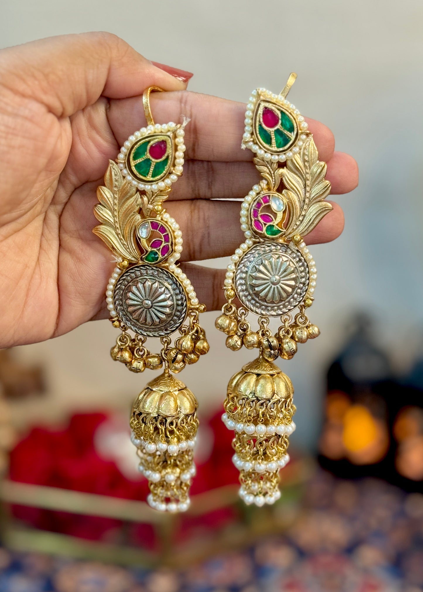Gouri fusion Gold plated kaanphool earrings
