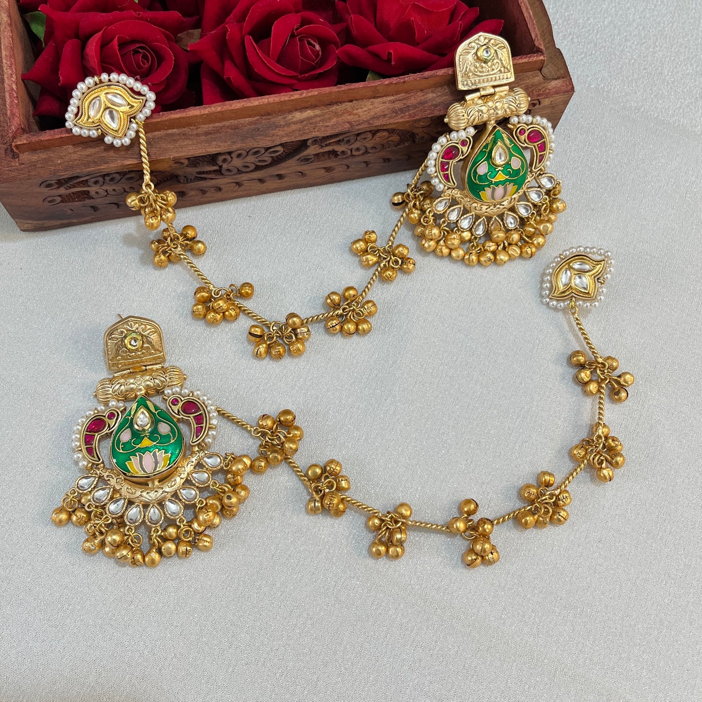 Surili Gold Plated Chandbalies with Kaanchain