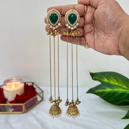 Aarohi 18k Gold Plated Kashmiri Dejhoor Earrings with Doublet Stone