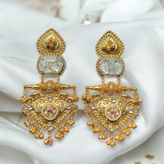 Aishwarya Fusion Ghungroo Earrings with Metallic Doublet Stone