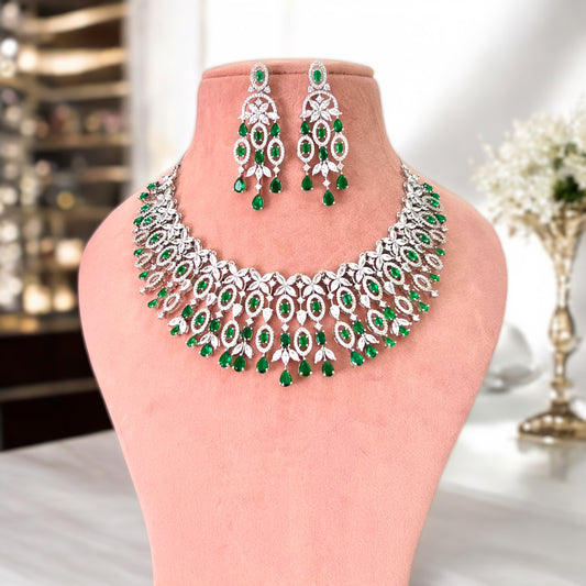 Emerald green Alia American Diamond Jewellery Set