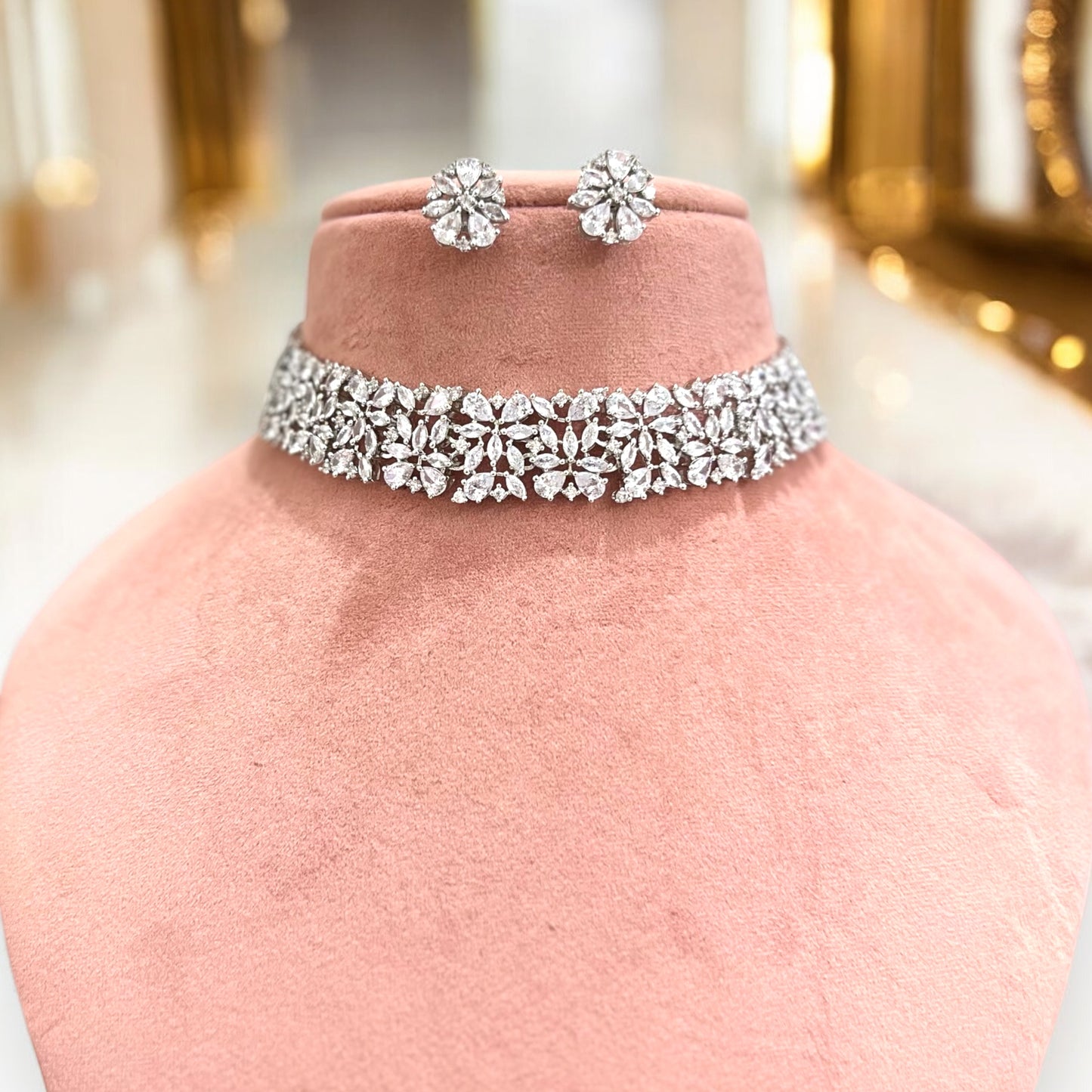 Aamara American Diamond Choker Set (Silver)