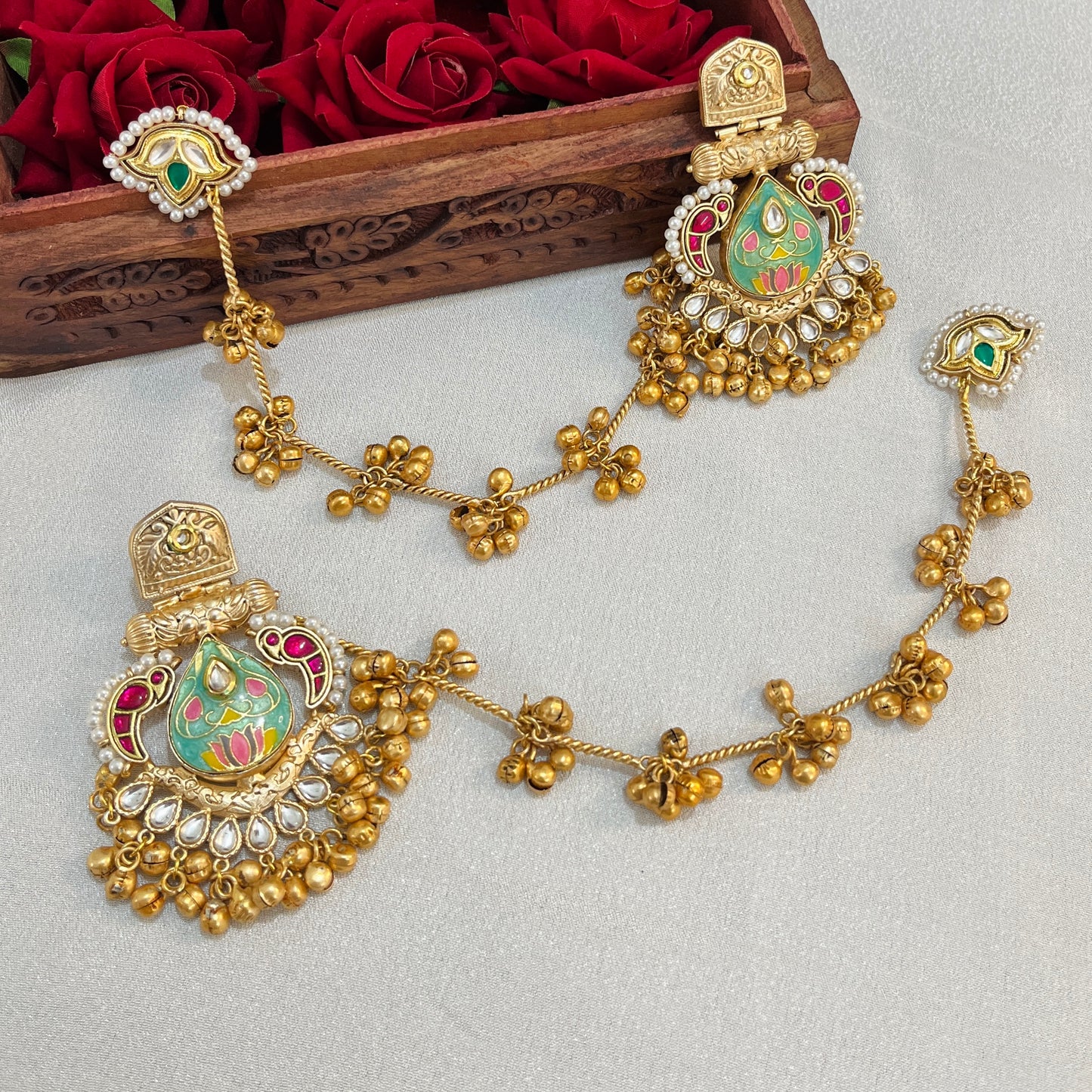 Surili Gold Plated Chandbalies with Kaanchain