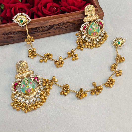 Surili Gold Plated Chandbalies with Kaanchain