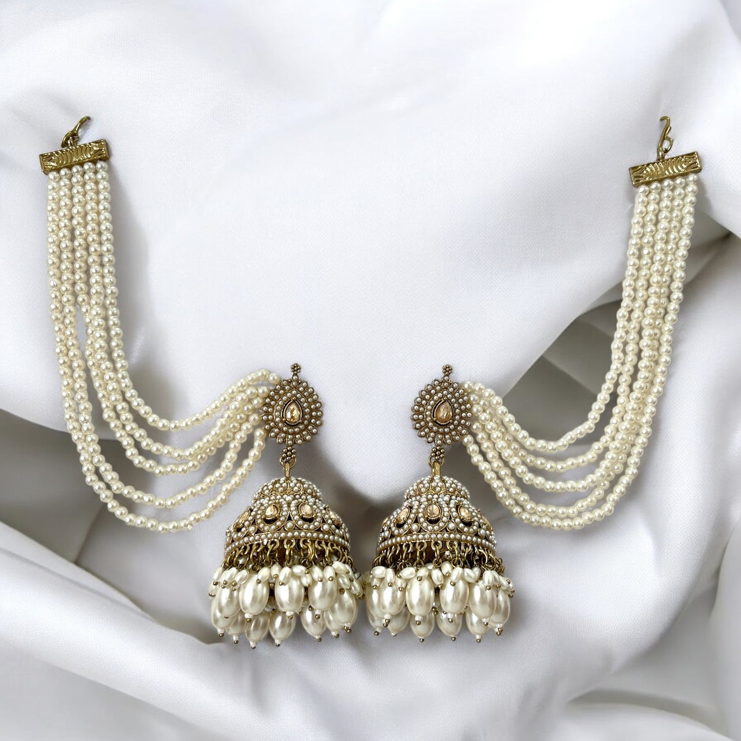 Ivory Aarohi Jadau Jhumkis with Kaanchain