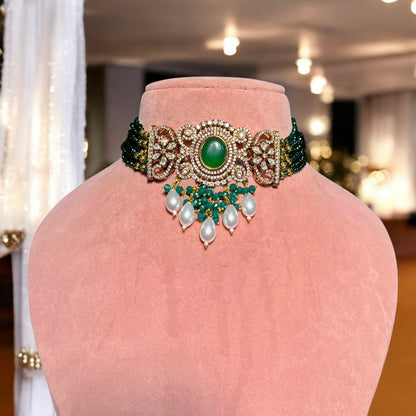 Akshara Antique Gold Plated American Diamond Jewellery Set