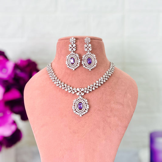 Purple Jahnavi American Diamond Jewellery Set