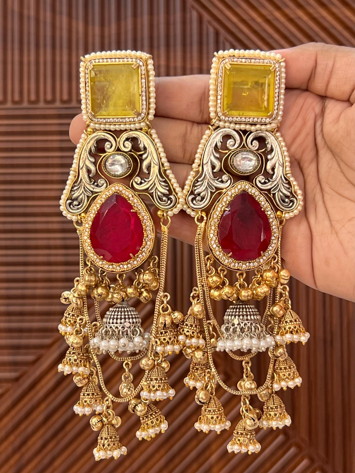 Swarna Gold Silver Plated Kashmiri Fusion Earrings
