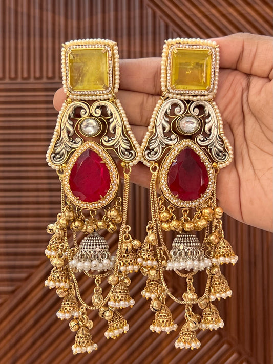 Swarna Gold Silver Plated Kashmiri Fusion Earrings