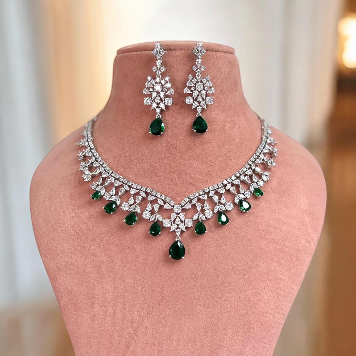 Emerald Green Aditi American Diamond Jewellery Set