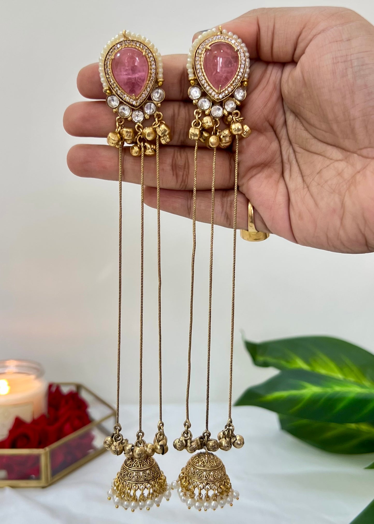 Aarohi 18k Gold Plated Kashmiri Dejhoor Earrings with Doublet Stone