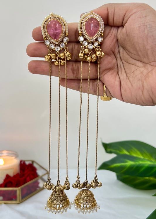 Aarohi 18k Gold Plated Kashmiri Dejhoor Earrings with Doublet Stone