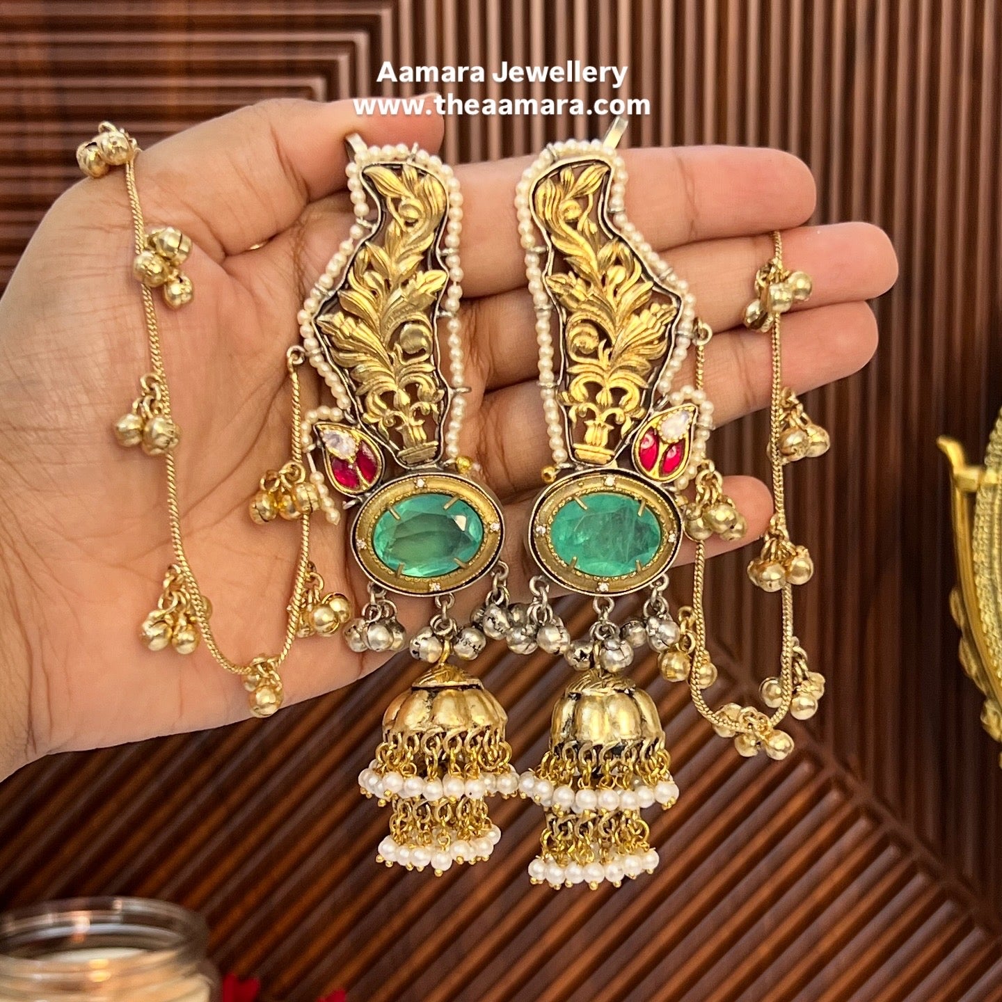 Paroo Gold Plated Ear cuff Jhumkas with Ear Chain