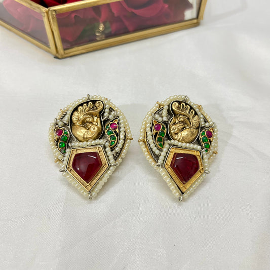 Padmini Dual tone Stud Earrings with Doublet Stone