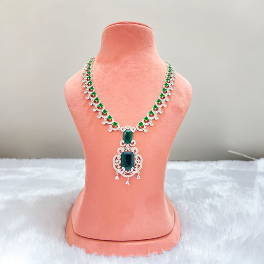 Emerald Green Nita Ambani Inspired American Diamond Jewellery Set