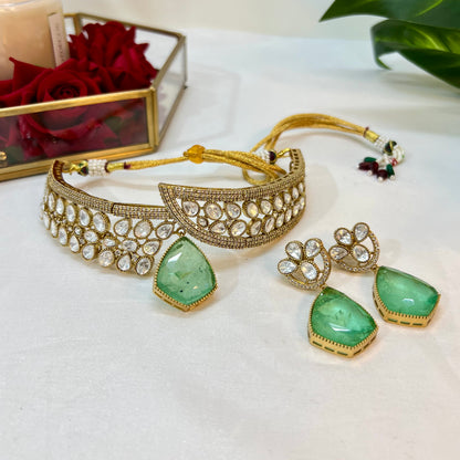 Aamaira Moissanite studded Kundan Choker Jewellery set