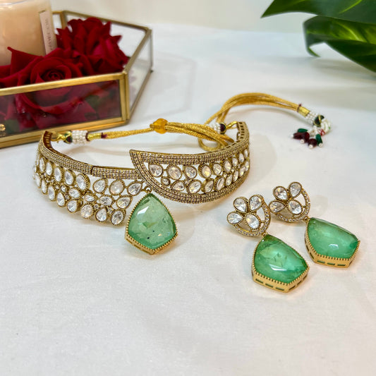 Aamaira Moissanite studded Kundan Choker Jewellery set