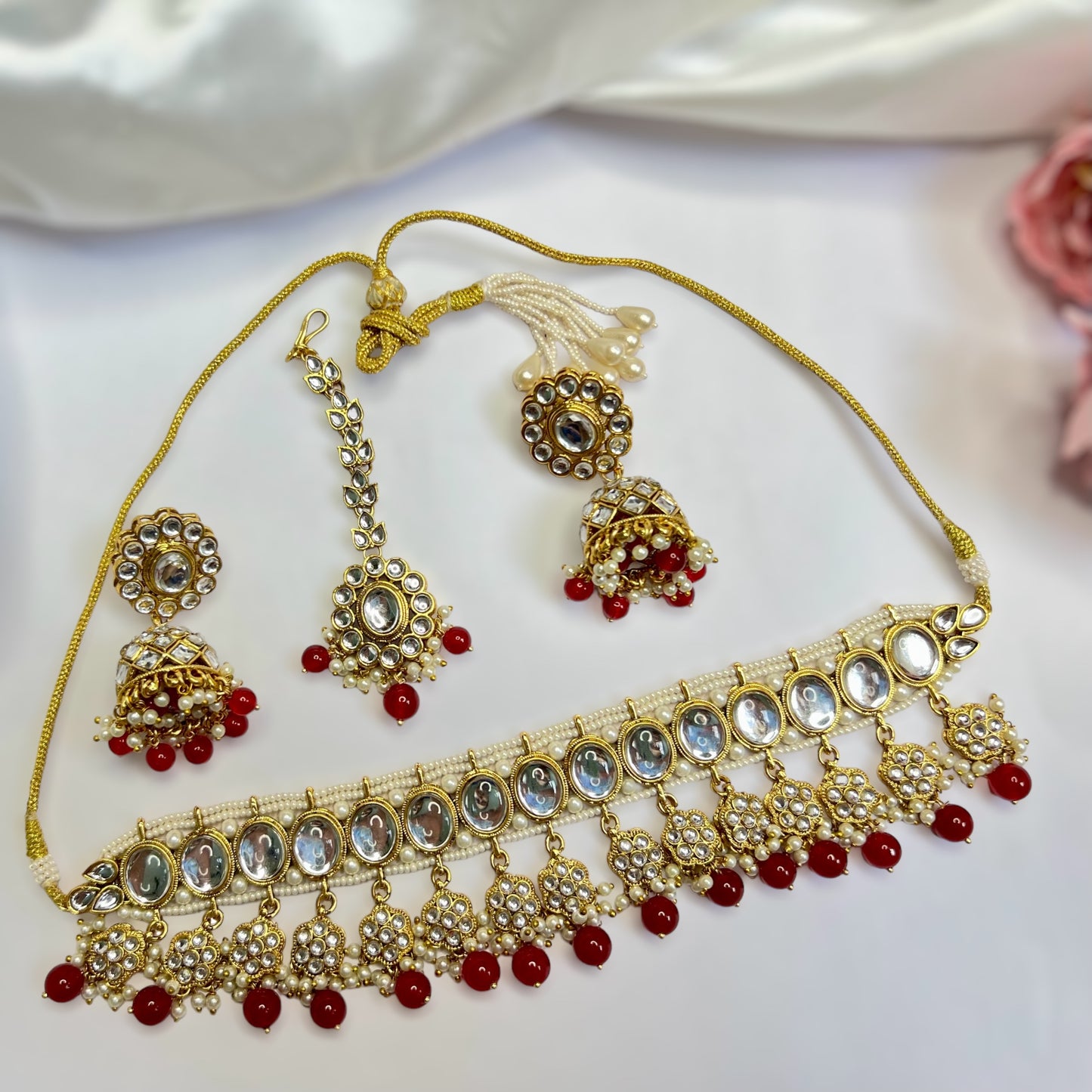 Red Rani Kundan Jewellery Set