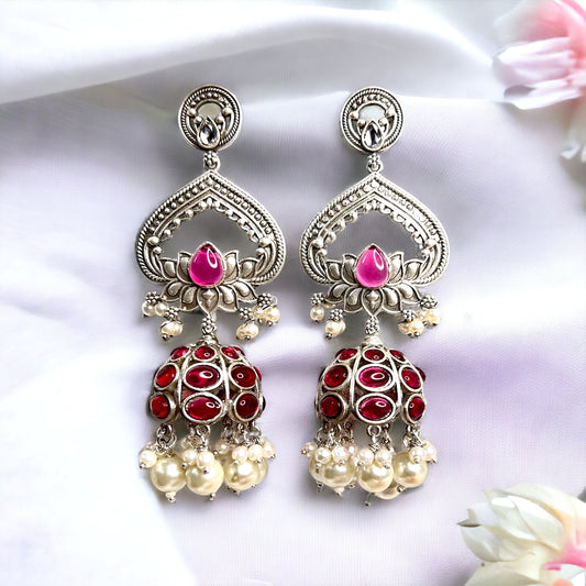 Lotus Oxidized Jhumkas