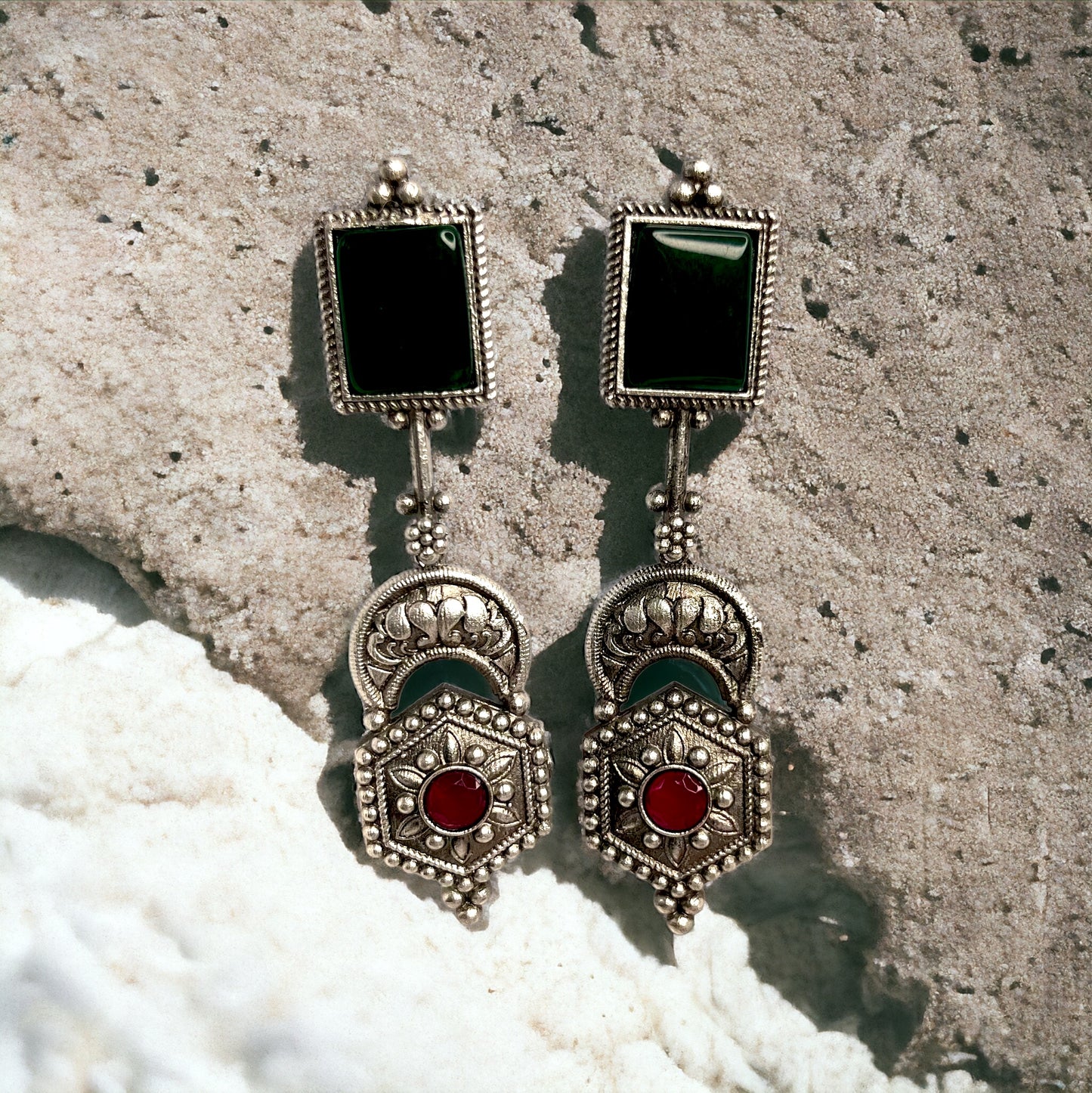 Kriti Oxidized Earrings (Green)