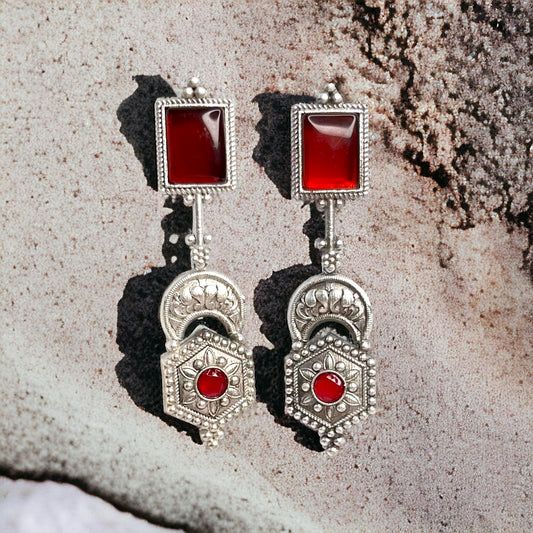 Kriti Oxidized Earrings (Red)