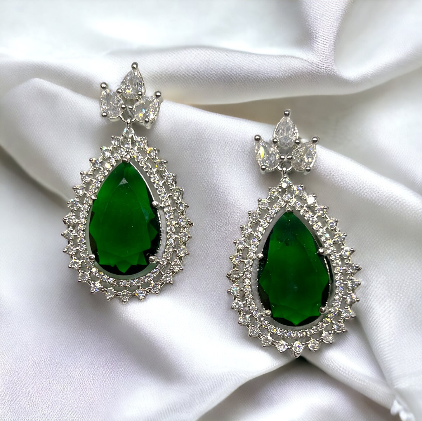 Aamara Crystal American Diamond Earrings (Emerald Green)