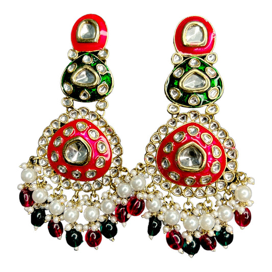 Maharani Kundan Earrings (Rani Pink-Green)