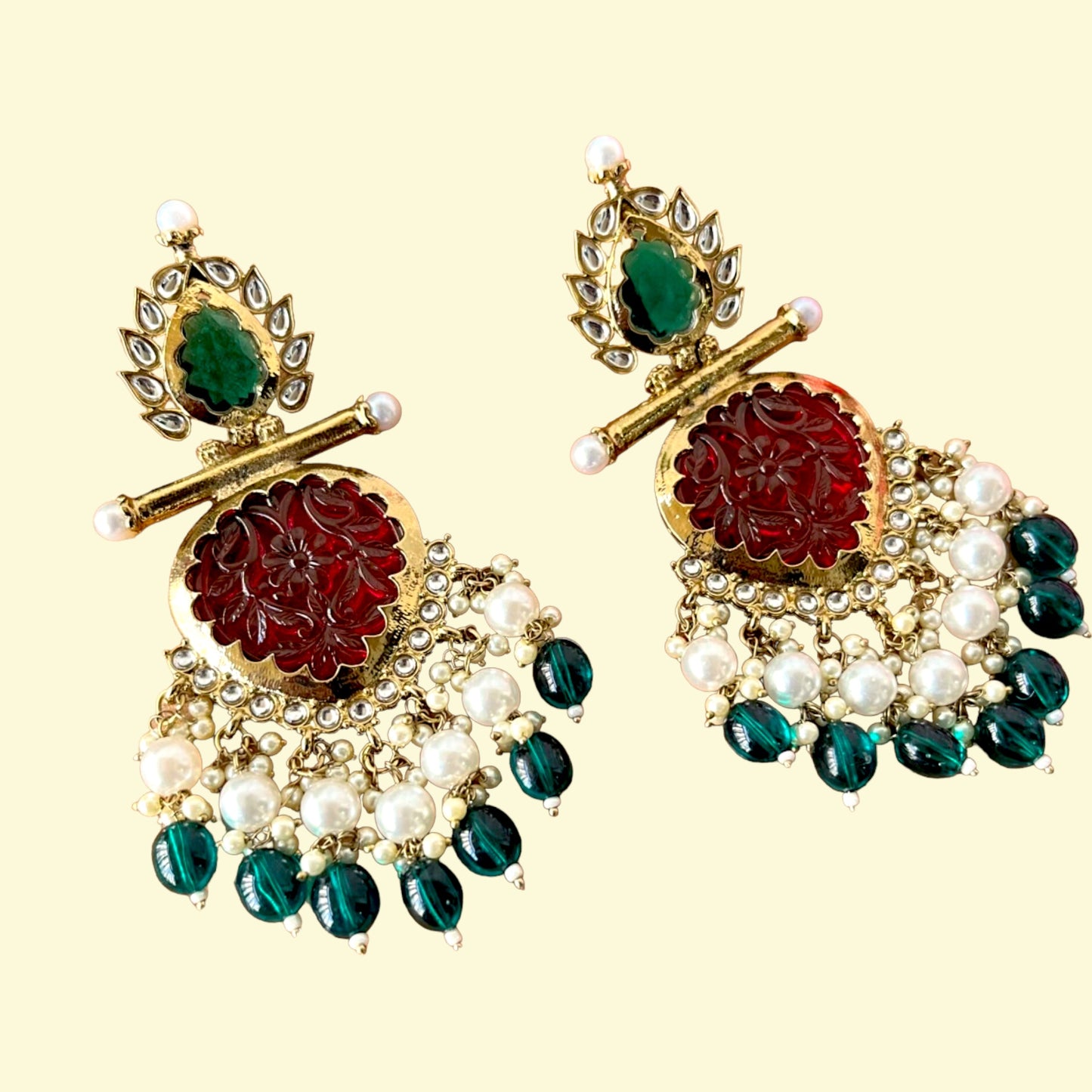 Rohini Earrings (Green-Red)