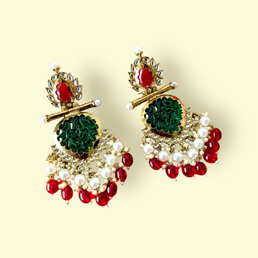 Rohini Earrings (Red-Green)