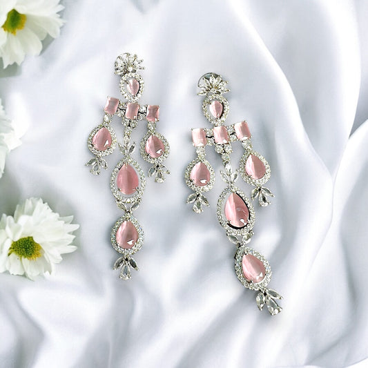 Aamara Serena American Diamond Earrings (Blush Pink)