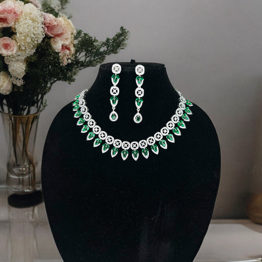 Aamara Lively American Diamond Necklace Set (Green)